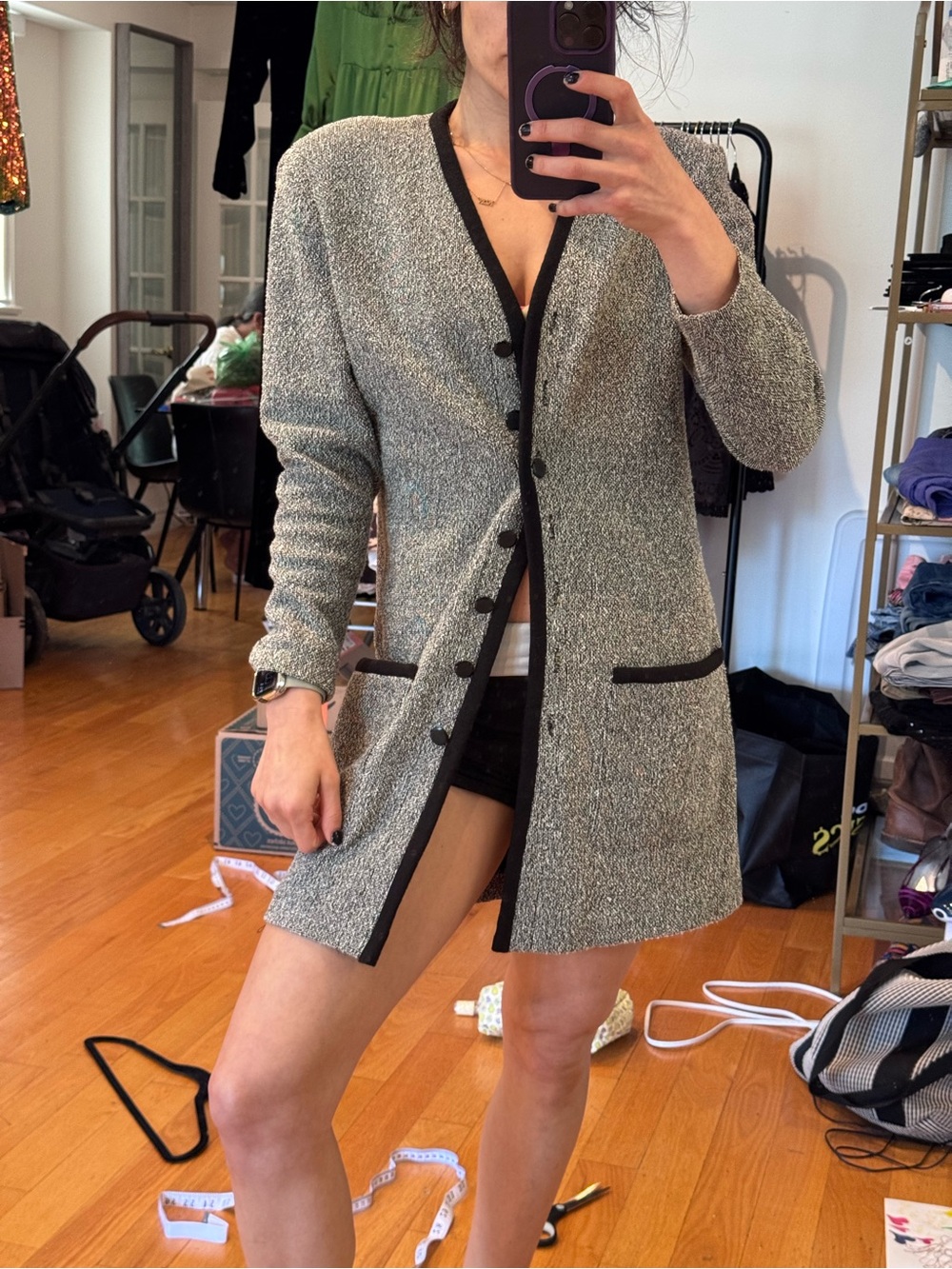 Vintage CHIAB Holt Renfrew Longline Knit Blazer Cardigan 80s Bouclé - Picture 4 of 11